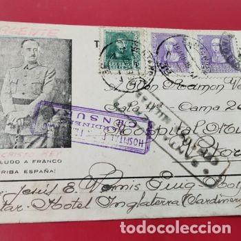 Sellos: GUERRA CIVIL SANTANDER POSTAL PATRIOTICA CON CENSURA DE SANTANDER Y HOSPITAL PRISIONEROS SARDINERO