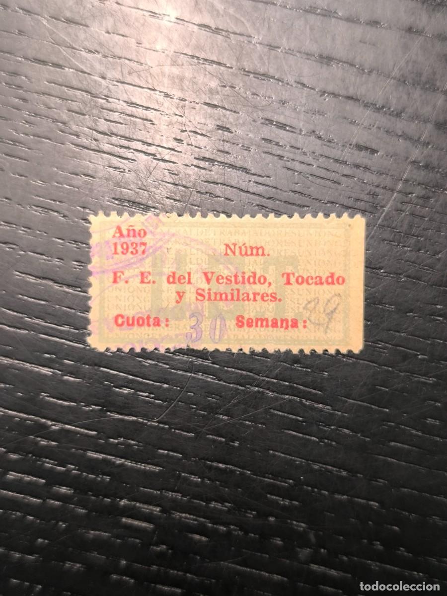 Sellos: UGT Federaci&oacute;n Espa&ntilde;ola del Vestido, Tocado y Similares 1937
