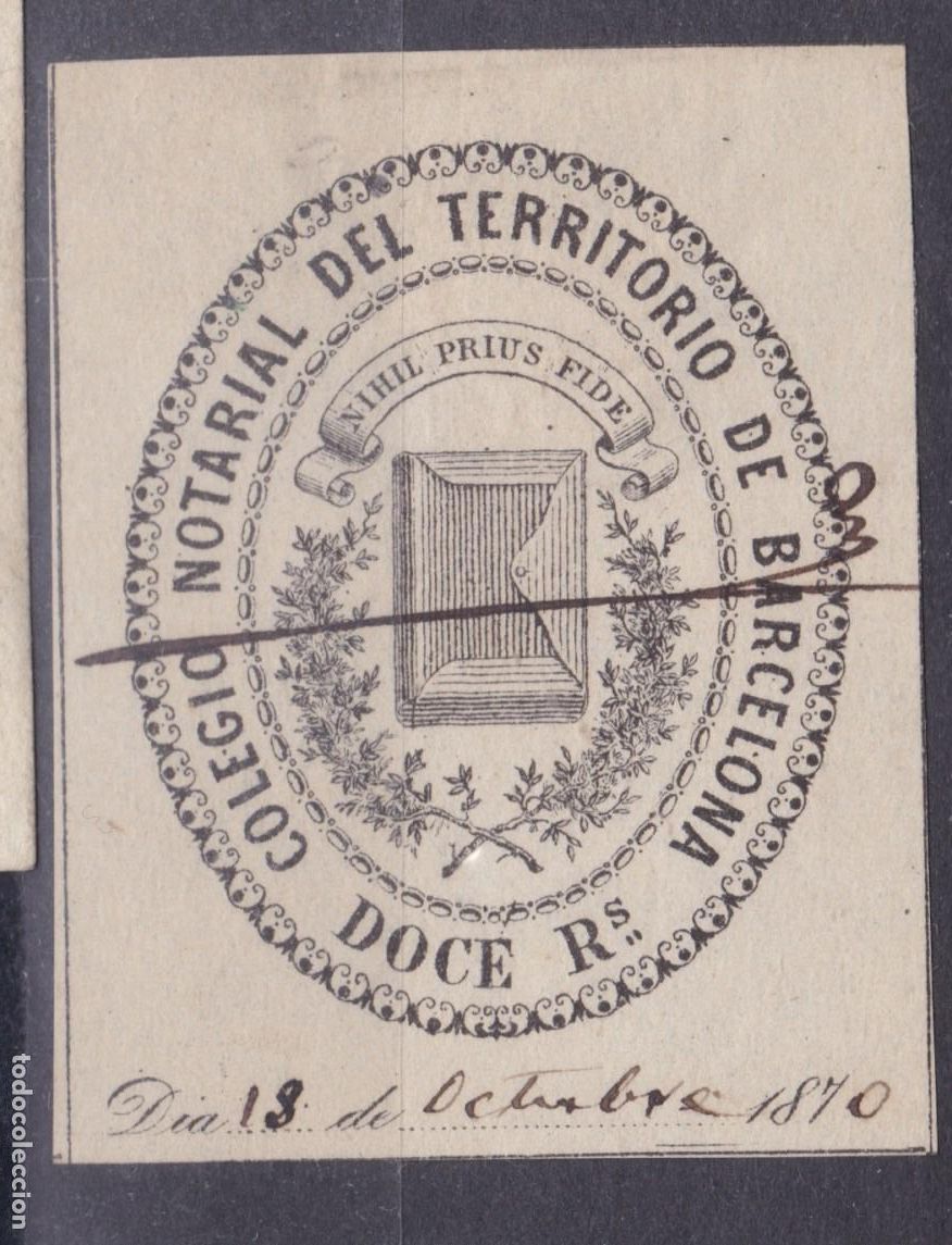 Sellos: FC4-113- FISCALES Sello Colegio Notarial BARCELONA 12 Reales 1870