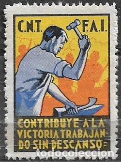 Sellos: GUERRA CIVIL Vi&ntilde;etas Pol&iacute;ticas. GUILLAM&Oacute;N n&ordm; 1890 * * FAI / CNT