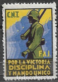 Sellos: GUERRA CIVIL Vi&ntilde;etas Pol&iacute;ticas. GUILLAM&Oacute;N n&ordm; 1889 * * FAI / CNT