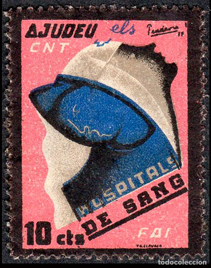 Sellos: Espa&ntilde;a - Guerra Civil - Vi&ntilde;etas Pol&iacute;ticas - Allepuz (*) 1898 - &rdquo;10 cts. Ajudeu els Hospitals Sang&rdquo;
