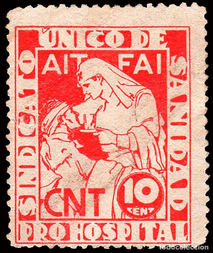 Sellos: Espa&ntilde;a - Guerra Civil - Vi&ntilde;etas Pol&iacute;ticas - Allepuz (*) 1912 - &rdquo;10 cts. Sindicato &Uacute;nico Sanidad&rdquo;