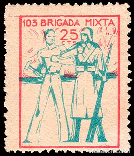 Sellos: Espa&ntilde;a - Guerra Civil - Vi&ntilde;etas Pol&iacute;ticas - Allepuz ** 1996 - &rdquo;25 cts. 105 Brigada Mixta&rdquo;