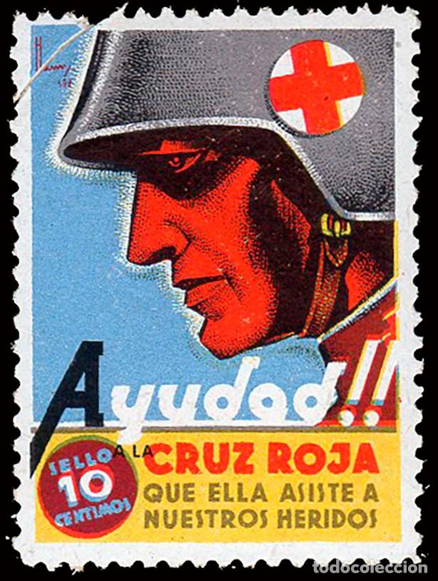 Sellos: Espa&ntilde;a - Guerra Civil - Vi&ntilde;etas Pol&iacute;ticas - Allepuz * 2203- &rdquo;10 cts. Ayudad a la Cruz Roja&rdquo;