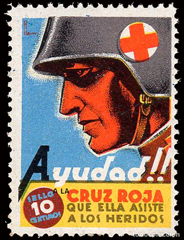 Sellos: Espa&ntilde;a - Guerra Civil - Vi&ntilde;etas Pol&iacute;ticas - Allepuz ** 2204 - &rdquo;10 cts. Ayudad a la Cruz Roja&rdquo;