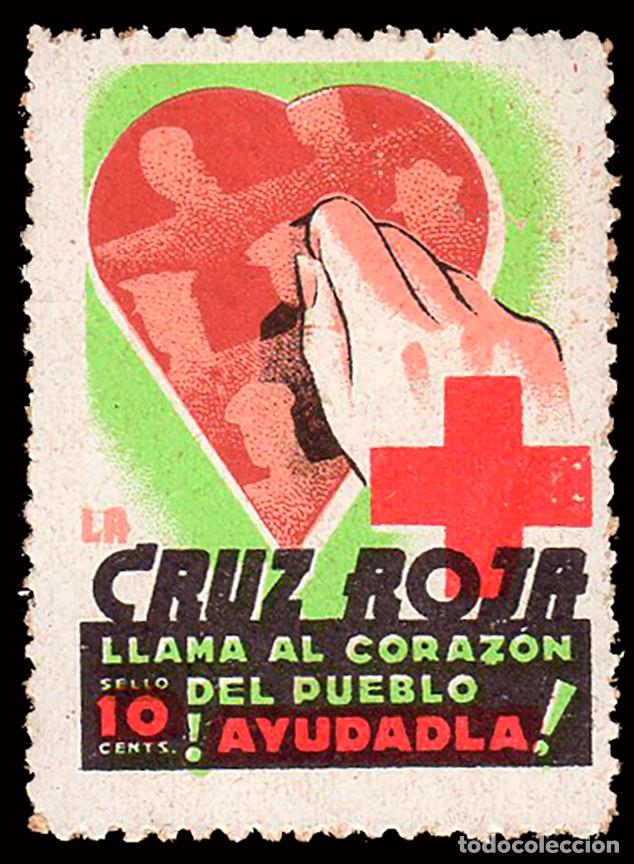 Sellos: Espa&ntilde;a - Guerra Civil - Vi&ntilde;etas Pol&iacute;ticas - Allepuz ** 2205 - &rdquo;10 cts. La Cruz Roja llama al..&rdquo;