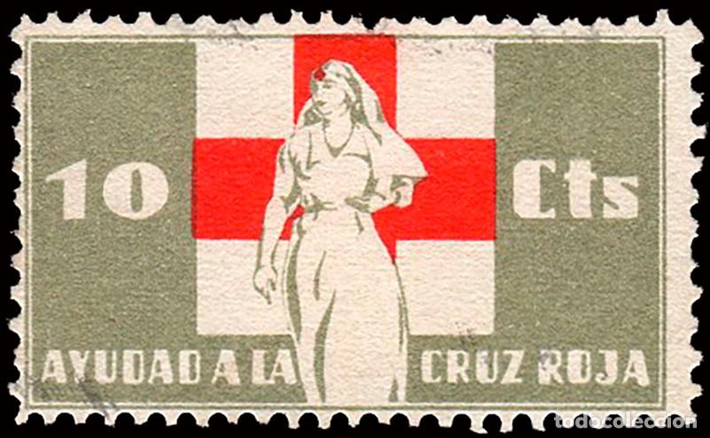 Sellos: Espa&ntilde;a - Guerra Civil - Vi&ntilde;etas Pol&iacute;ticas - Allepuz * 2219 - &rdquo;10 cts. Ayudad a la Cruz Roja&rdquo;
