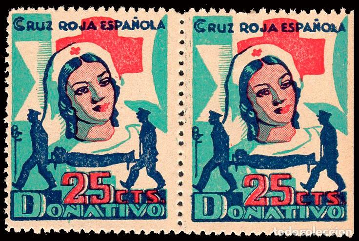 Sellos: Espa&ntilde;a - Guerra Civil - Vi&ntilde;etas Pol&iacute;ticas - Allepuz ** 2236 Pareja - &rdquo;25 cts. Donativo&rdquo;