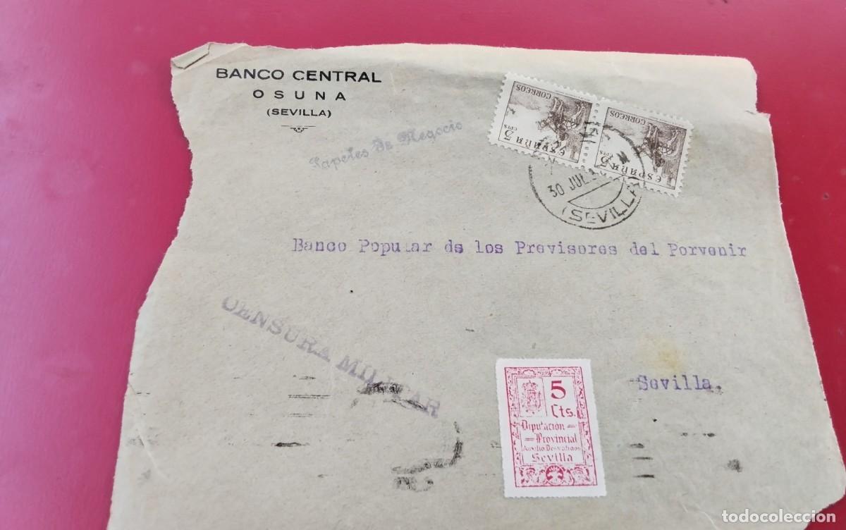 Sellos: GUERRA CIVIL FRONTAL CIRCULADO DE OSUNA A SEVILLA CON CENSURA MILITAR VER DESCRIPCION