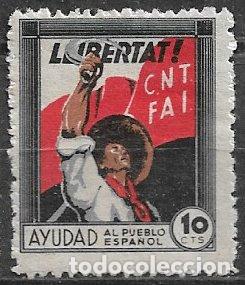 Sellos: GUERRA CIVIL Vi&ntilde;etas Pol&iacute;ticas. GUILLAM&Oacute;N n&ordm; 1870 * * CNT- FAI
