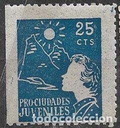 Sellos: GUERRA CIVIL Vi&ntilde;etas Pol&iacute;ticas. GUILLAM&Oacute;N 25 cts. azul tipo n&ordm; 2906 * * Infancia y Juventud