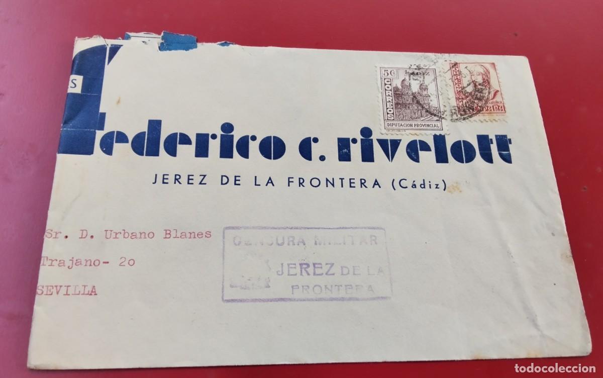 Sellos: GUERRA CIVIL SOBRE CIRCULADO DE JEREZ A SEVILLA CON CENSURA MILITAR VER DESCRIPCION