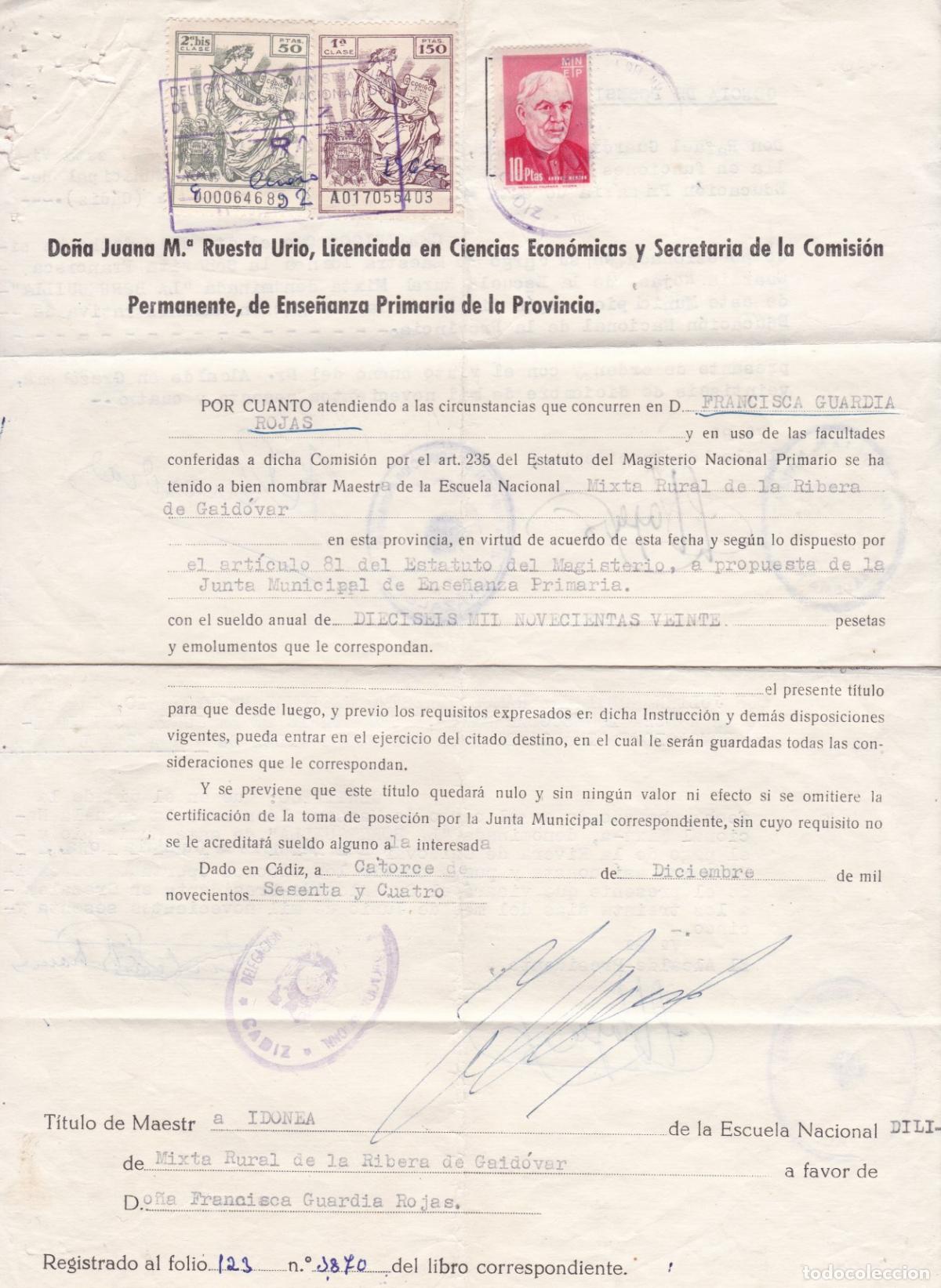 Sellos: GP2- Documento Maestra RIBERA de GAID&Oacute;VAR /GRAZALEMA C&aacute;diz Con Vi&ntilde;eta Ense&ntilde;anza Primaria 10 Ptas