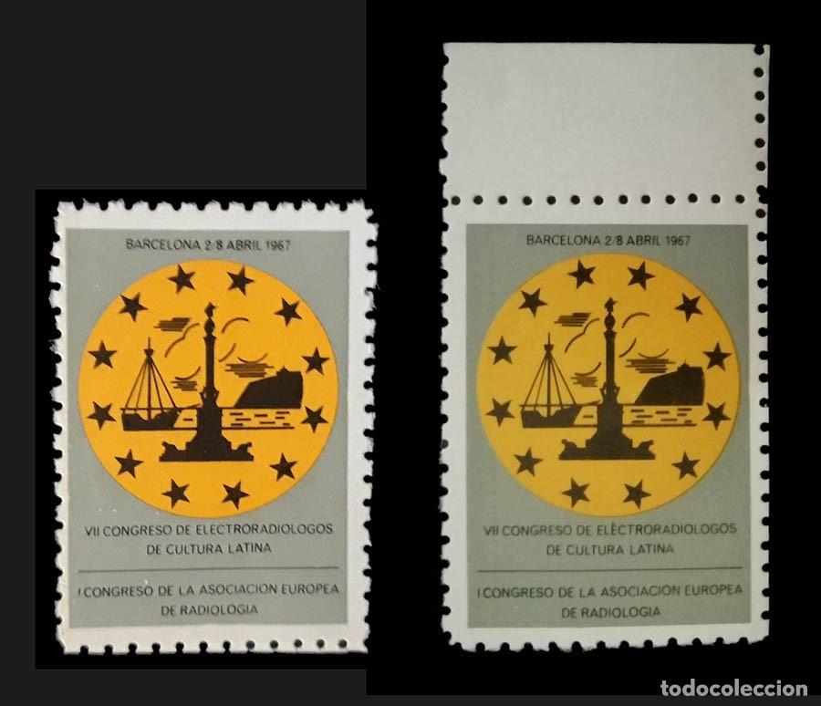 Sellos: 2 SELLOS CONGRESO ELECTRORADI&Oacute;LOGOS, RADIOLOG&Iacute;A, MEDICINA BARCELONA 1968, nuevo con goma MNH **, vi&ntilde;