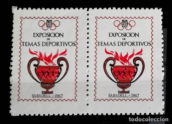 Sellos: 2 sellos EXPOSICION TEMAS DEPORTIVOS SABADELL 1967, nuevo con goma MNH **, vi&ntilde;eta