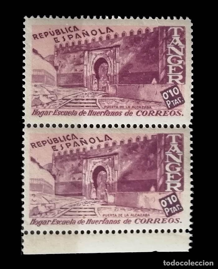 Sellos: 1937, Pareja TANGER. HOGAR ESCUELA DE HUERFANOS DE CORREOS, nuevo con goma MNH **, vi&ntilde;eta