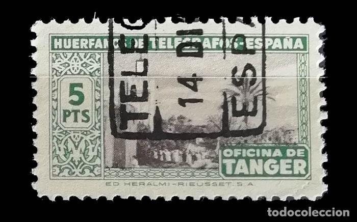 Sellos: HU&Eacute;RFANOS DE TEL&Eacute;GRAFOS. ESPA&Ntilde;A..OFICINA DE T&Aacute;NGER. 2 PTA., usado, beneficiencia