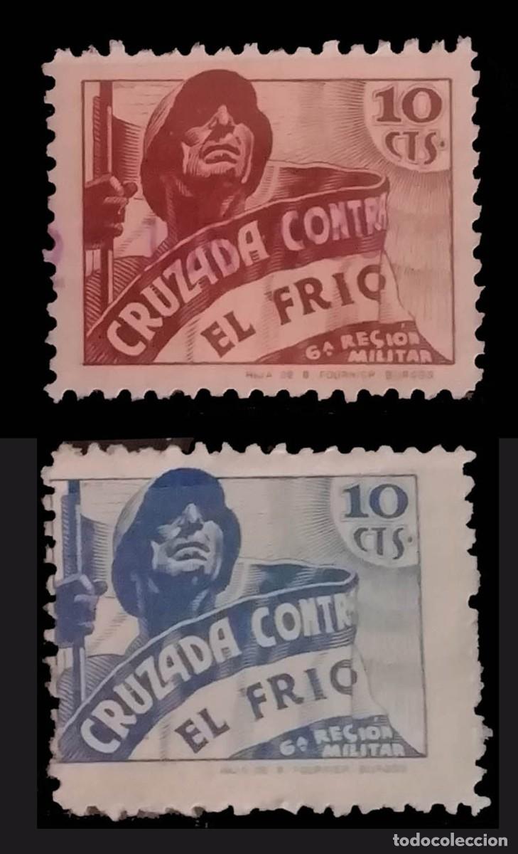 Sellos: 2 sellos CRUZADA CONTRA EL FRIO 1937 10 CENTIMOS sin goma, guerra civil