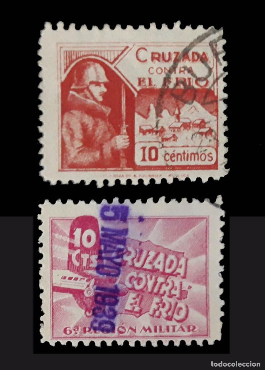 Sellos: 2 sellos CRUZADA CONTRA EL FRIO 1937 10 CENTIMOS, guerra civil