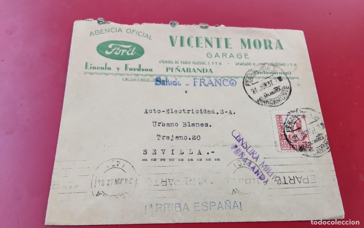 Sellos: GUERRA CIVIL SOBRE CIRCULADO DE PE&Ntilde;ARANDA A SEVILLA CON CENSURA MILITAR VER DESCRIPCION
