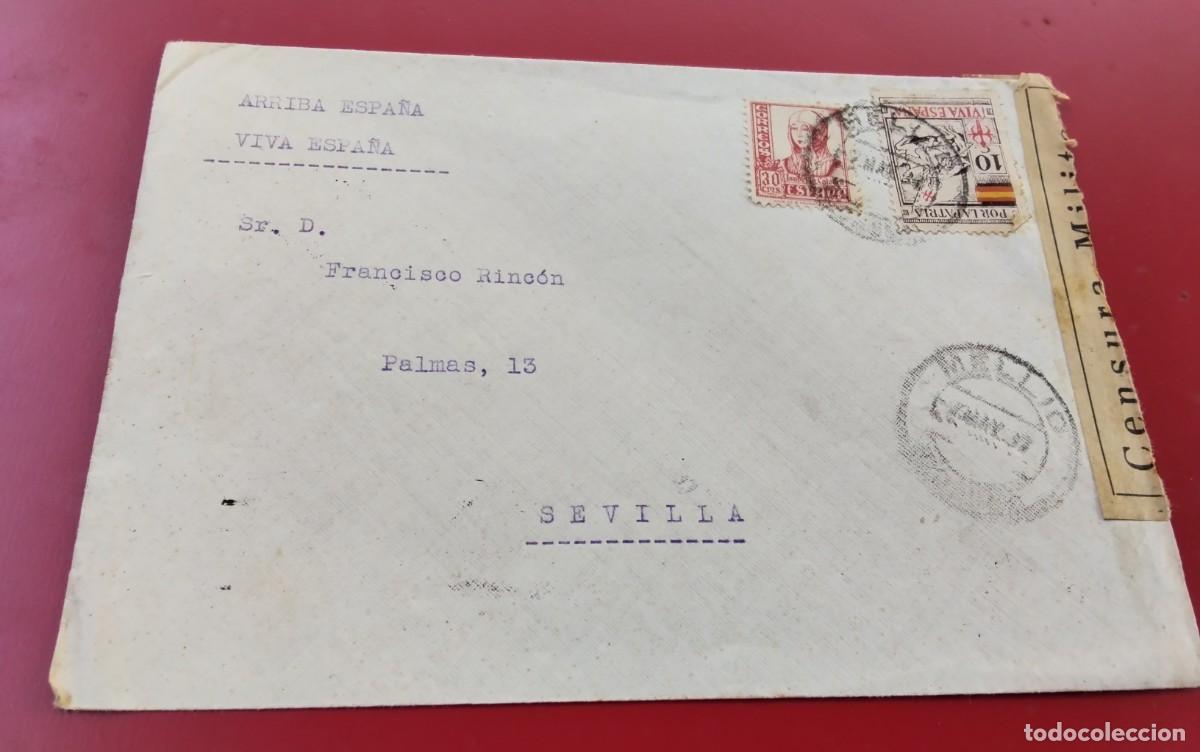 Sellos: GUERRA CIVIL SOBRE CIRCULADO DE MELLID A SEVILLA CON CENSURA MILITAR VER DESCRIPCION