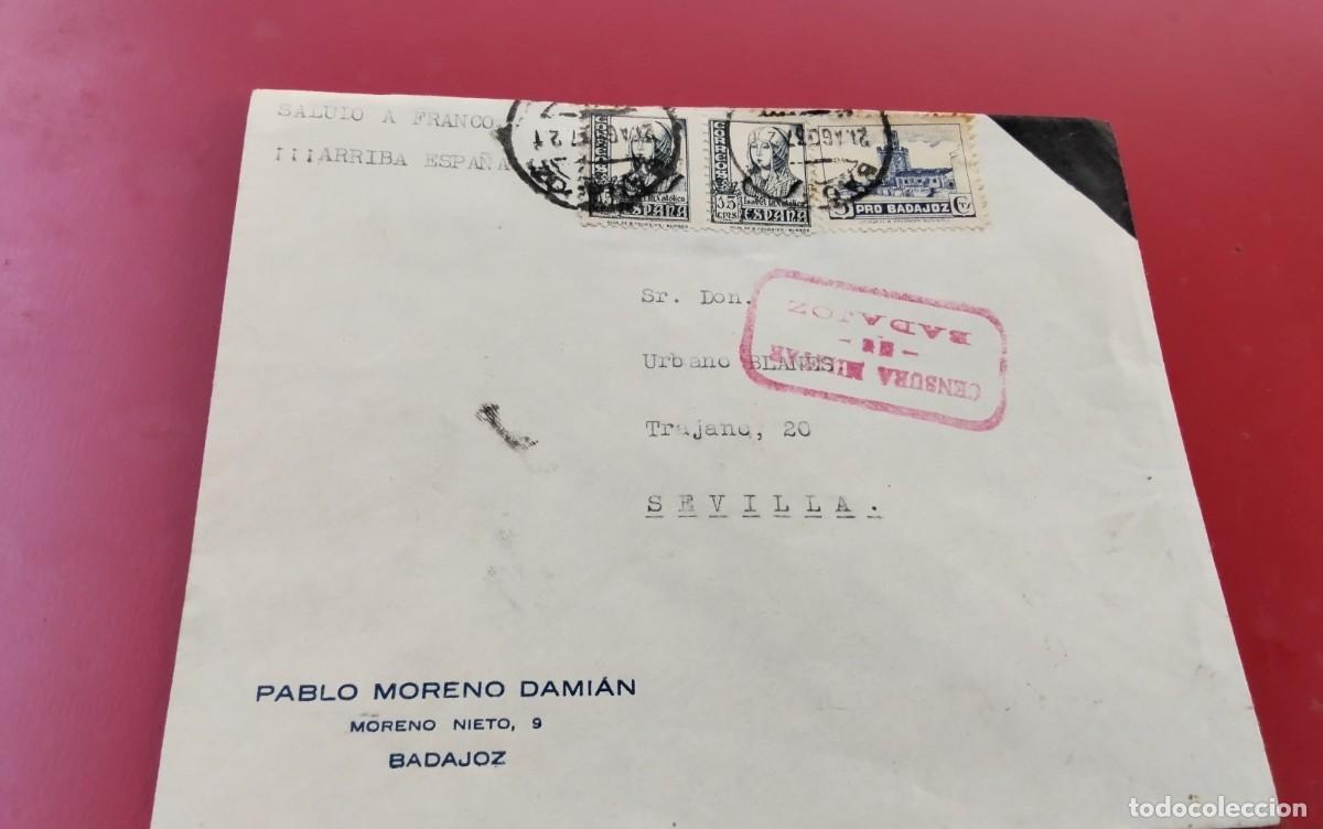 Sellos: GUERRA CIVIL SOBRE DE LUTOCIRCULADO DE BADAJOZ A SEVILLA CON CENSURA MILITAR VER DESCRIPCION