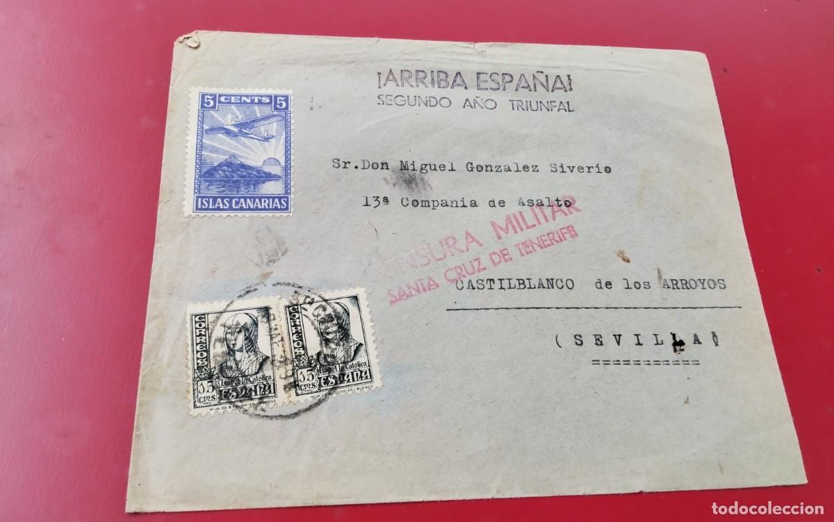 Timbres: GUERRA CIVIL SOBRE CIRCULADO A CASTTILBLANCO DESDE TENERIFE CON CENSURA MILITAR ,VER DESCRIPCION