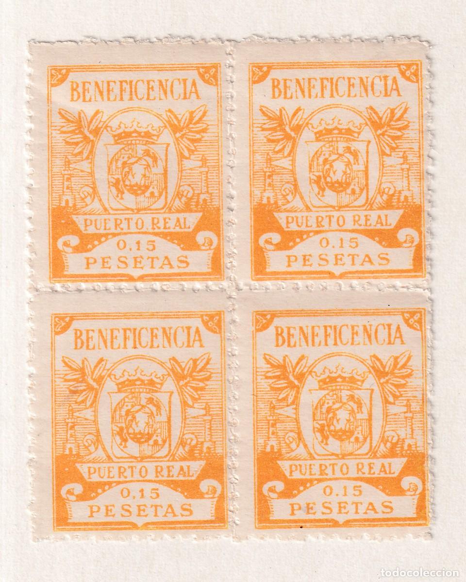 Sellos: PUERTO REAL - 4 CUATRO SELLOS BENEFICENCIA - 0,15 PESETAS - NUEVOS CON GOMA - FOTO ADICIONAL