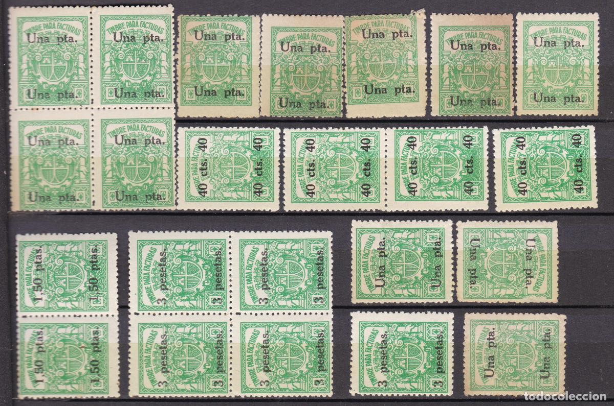 Sellos: FC4-54-FISCALES TIMBRE PARA FACTURAS 40 Cts a 3 Ptas x 23 Sellos **Sin Fijasellos .100 euros