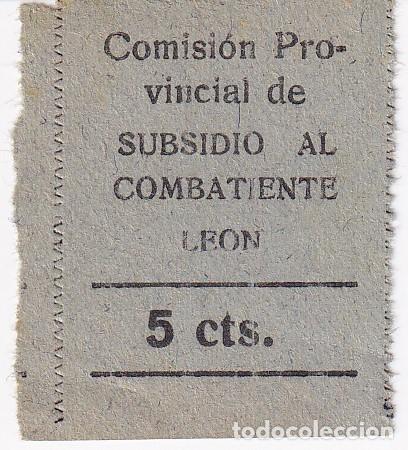 Sellos: VI&Ntilde;ETA GUERRA CIVIL, 5 CENTIMOS DE LA COMISION PROVINCIAL DEL SUBSIDIO AL COMBATIENTE DE LEON