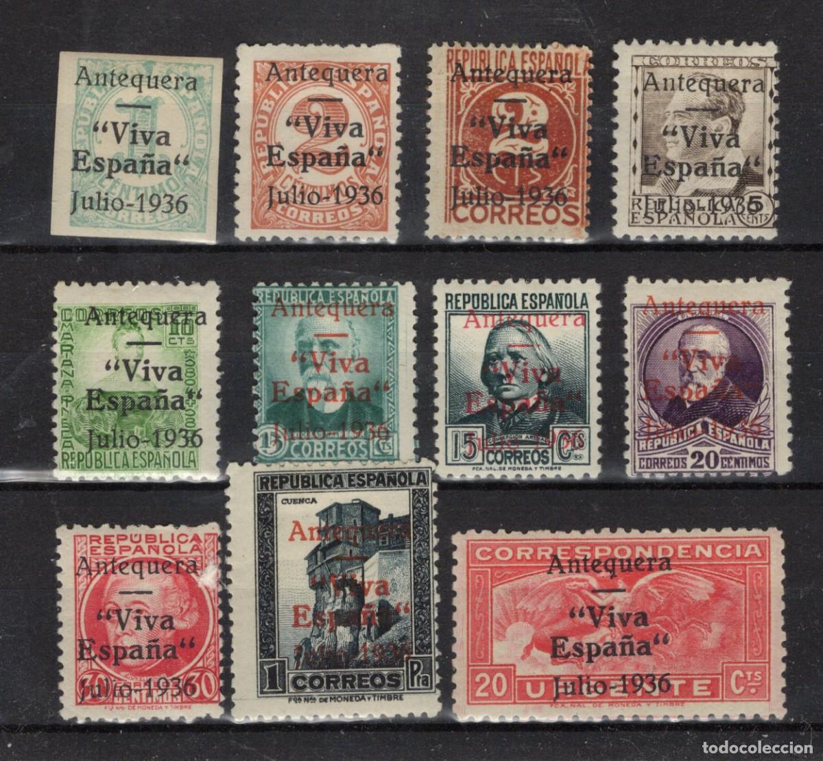 Francobolli: PAT1 Sellos Espa&ntilde;a a&ntilde;o 1936 emisiones locales patrioticas ANTEQUERA MALAGA sellos de la serie 1/18*