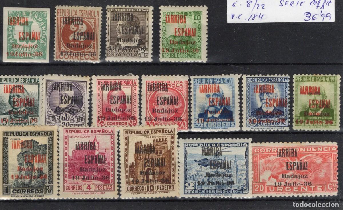 Francobolli: PAT3 Sellos Espa&ntilde;a a&ntilde;o 1936 emisiones locales patrioticas BADAJOZ EDIFIL 8/22* v.c. 184&euro;