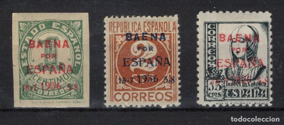 Francobolli: PAT5 Sellos Espa&ntilde;a a&ntilde;o 1937 emisiones locales patrioticas BAENA EDIFIL 11-12 y14*