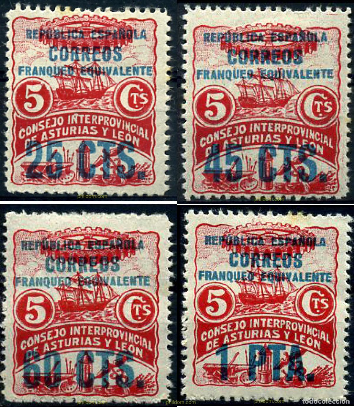 Sellos: 210850 HINGED ESPA&Ntilde;A. Asturias y Le&oacute;n 1937 REPUBLICA ESPA&Ntilde;OLA. FRANQUEO EQUIVALENTE