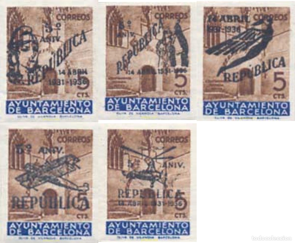 Sellos: 131250 MNH ESPA&Ntilde;A. Barcelona 1936 5 ANIVERSARIO DE LA REPUBLICA