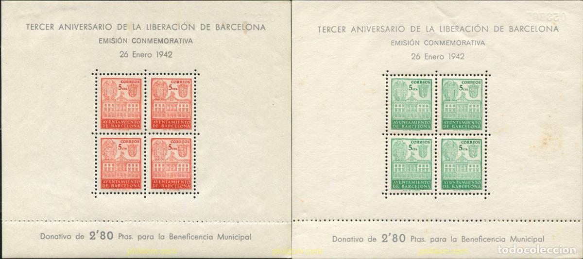 Sellos: 627316 HINGED ESPA&Ntilde;A. Barcelona 1942 3 ANIVERSARIO DE LA LIBERACION DE BARCELONA