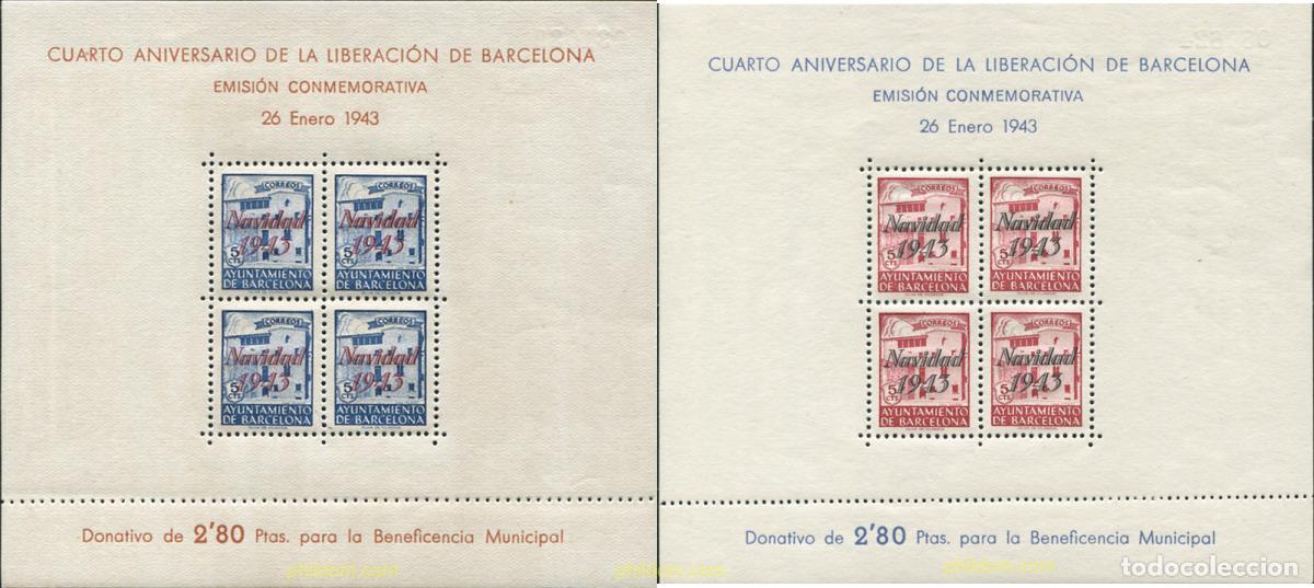 Sellos: 627314 HINGED ESPA&Ntilde;A. Barcelona 1943 NAVIDAD. 450 ANIVERSARIO DE LA LLEGADA DE COLON A BARCELONA
