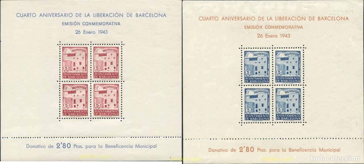 Sellos: 312854 HINGED ESPA&Ntilde;A. Barcelona 1943 4 ANIVERSARIO DE LA LIBERACION DE BARCELONA