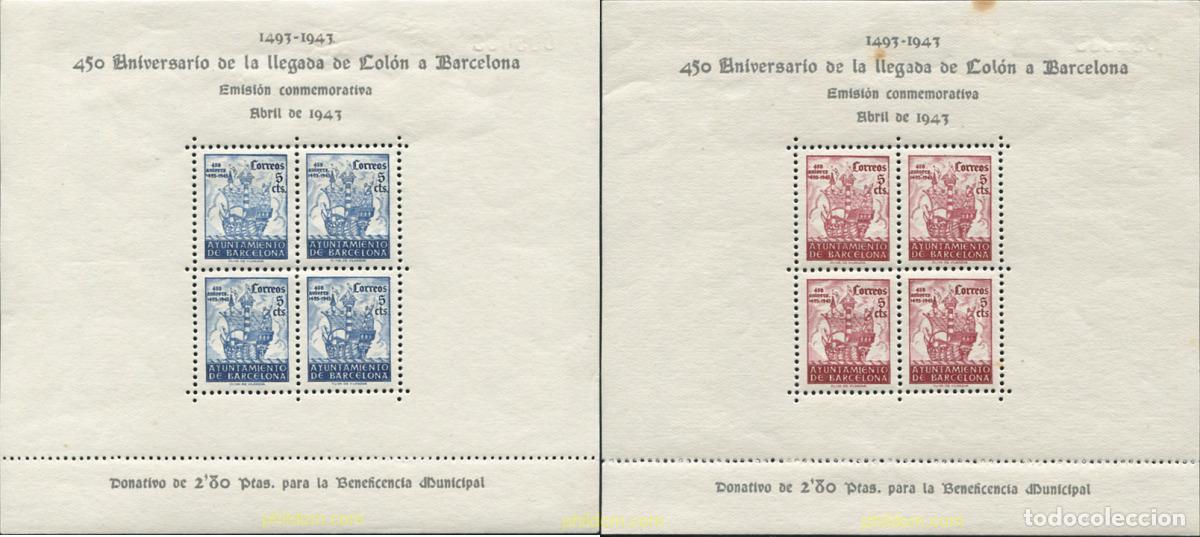Sellos: 369989 HINGED ESPA&Ntilde;A. Barcelona 1943 450 ANIVERSARIO DE LA LLEGADA DE COLON A BARCELONA