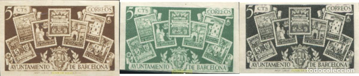 Sellos: 173322 MNH ESPA&Ntilde;A. Barcelona 1945 COMMEMORACION DEL CESE DEL RECARGO