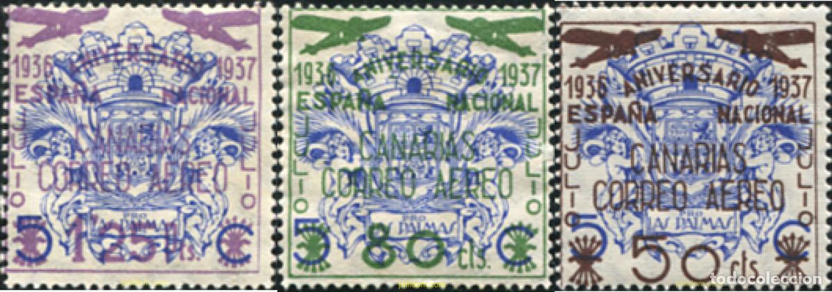 Sellos: 210854 HINGED ESPA&Ntilde;A. Canarias 1937 SELLOS HABILITADOS PARA EL CORREO A CANARIAS