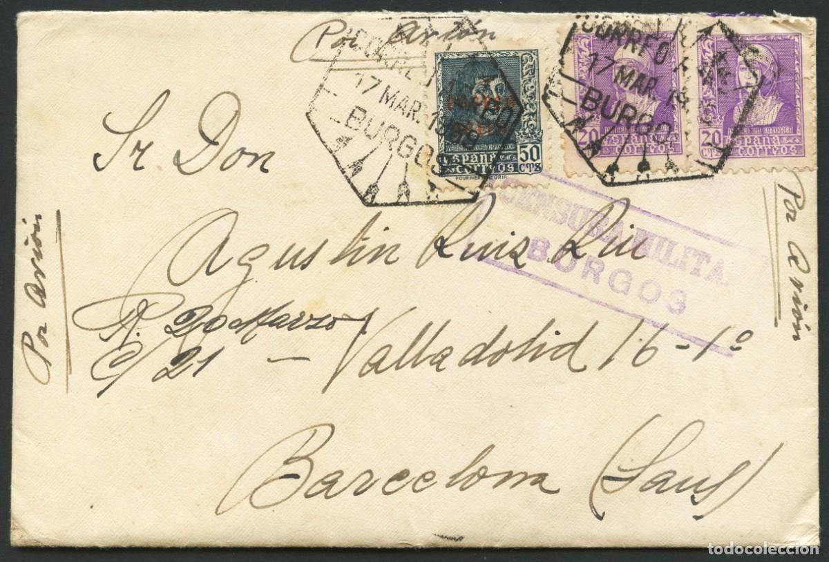 Stamps: GUERRA CIVIL, CARTA, CORREO A&Eacute;REO, CIRCULADA BURGOS A BARCELONA, 1939