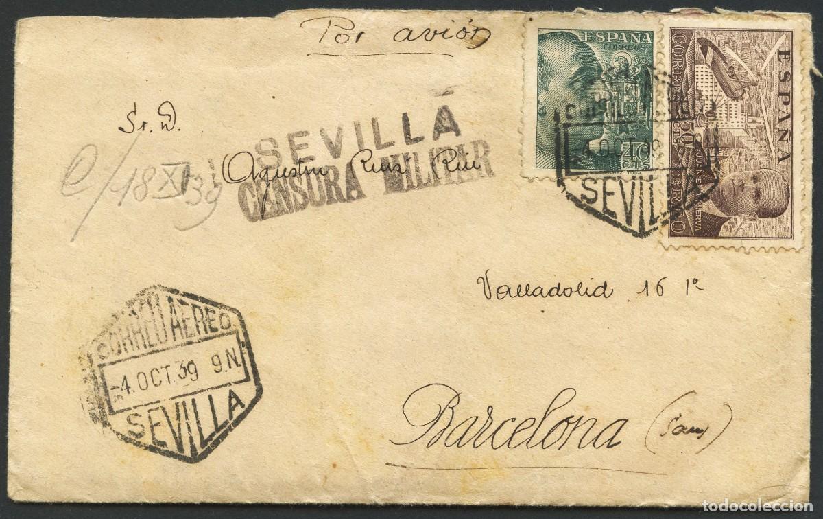 Sellos: POSGUERRA, VI&Ntilde;ETA, CARTA, CIRCULADA DESDE SEVILLA A BARCELONA, 1939