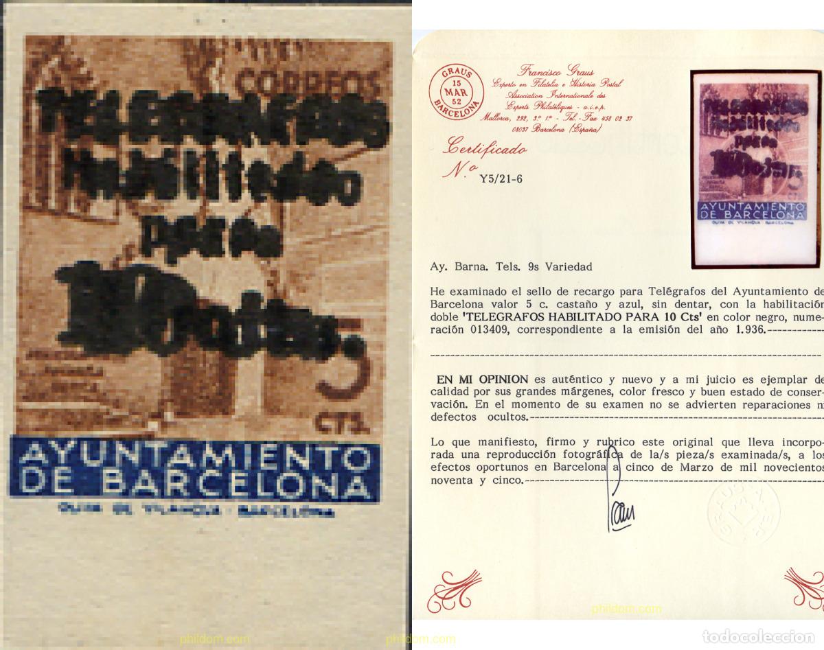 Sellos: 271467 MNH ESPA&Ntilde;A. Barcelona 1936 TELEGRAFOS