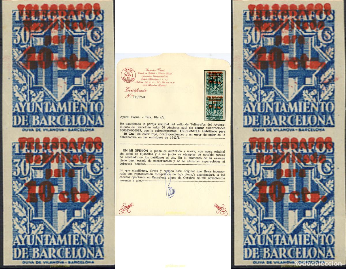 Sellos: 271486 MNH ESPA&Ntilde;A. Barcelona 1942 TELEGRAFOS