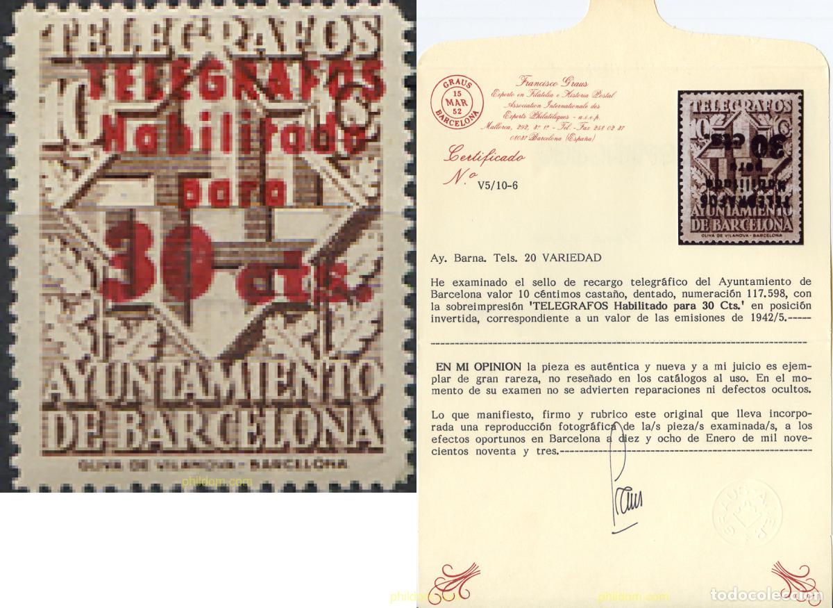 Sellos: 271487 MNH ESPA&Ntilde;A. Barcelona 1942 TELEGRAFOS