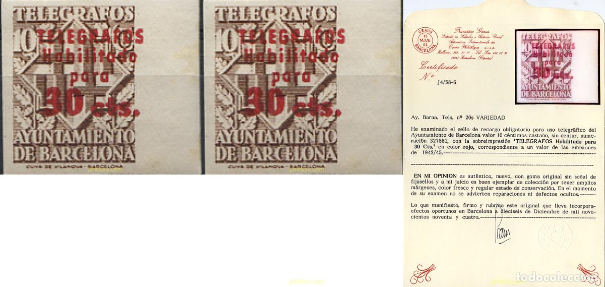 Sellos: 271488 MNH ESPA&Ntilde;A. Barcelona 1942 TELEGRAFOS