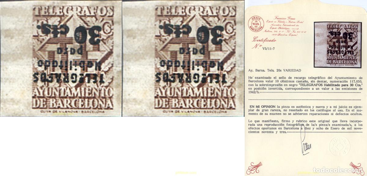 Sellos: 274011 MNH ESPA&Ntilde;A. Barcelona 1942 TELEGRAFOS