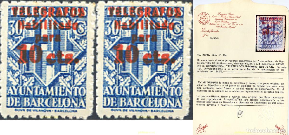 Sellos: 274012 MNH ESPA&Ntilde;A. Barcelona 1942 TELEGRAFOS